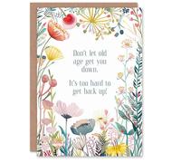 Artery8 Greeting Card Happy Flowers Hard To Get Back Up Old Age Joke For Her Woman Wife Mum Gran Sister Birthday Card