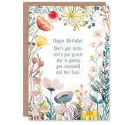 Artery8 Greeting Card Happy Flowers Style Grace Smashed Face Drunk For Her Woman Wife Mum Daughter Sister Birthday Card