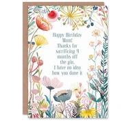 Artery8 Greeting Card Happy Flowers Thanks For 9 Months Off-Gin Funny Birthday Artery8 Multicolor