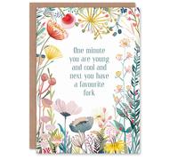 Artery8 Greeting Card Happy Flowers Young Cool Then Favourite Fork For Her Woman Wife Mum Daughter Sister Birthday Card