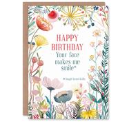 Artery8 Greeting Card Happy Flowers Your Face Makes Me Smile Laugh For Her Woman Daughter Sister Friend Birthday Card