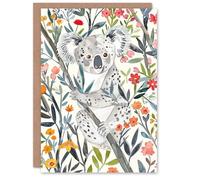 Artery8 Greeting Card Happy Koala Bear on Blooming Tree Watercolour For Her Woman Birthday Card