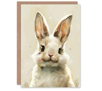 Artery8 Greeting Card Happy Smiling Bunny Rabbit Cute Animal Portrait For Child Kids Birthday Card