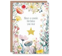 Artery8 Greeting Card Have a Cosmic Day You Star Floral Flowers For Her Woman Wife Mum Sister Daughter Birthday Card