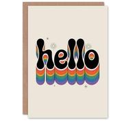 Artery8 Greeting Card Hello Colourful Retro Rainbow Font Typography Thinking Of You Card