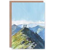 Artery8 Greeting Card Hikers on Helvellyn Mountain Ridge Landscape Farewell in Blue Artery8 Blue