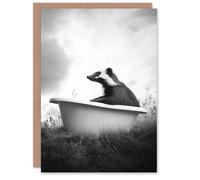 Artery8 Greeting Card Honey Badger in Bathtub Black White Surreal Blank For Him Or Her Art Birthday Card