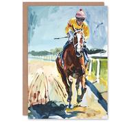Artery8 Greeting Card Horse Racing Jockey Artistic Painting For Him Man Birthday Card
