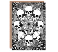 Artery8 Greeting Card Human Skull Ring Voodoo Circle Trippy Black White Blank For Him Or Her Art Birthday Card