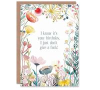 Artery8 Greeting Card I Don't Give a F*ck Funny Rude Floral Border For Her Woman Birthday Card
