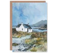 Artery8 Greeting Card Isle Harris Crofters Cottage Scotland Landscape Birthday in Blue Artery8 Blue
