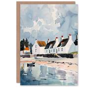 Artery8 Greeting Card Isle Jura Fisherman Seaside Cottages Watercolour Blank For Him Or Her Art Birthday Card