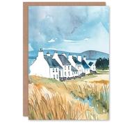 Artery8 Greeting Card Isle of Jura White Fishermen Cottages Scotland Blank For Him Or Her Art Birthday Card