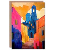 Artery8 Greeting Card Italian Church Cityscape Colourful Abstract Blank For Him Or Her Art Birthday Card