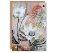 Artery8 Greeting Card Italian White Sunflowers Bloom Abstract Painting For Her Woman Birthday Card