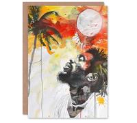 Artery8 Greeting Card Jamaican Man Portrait Sunset Palm Tree Rastafari Blank For Him Or Her Art Birthday Card