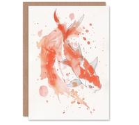 Artery8 Greeting Card Japanese Koi Carp Fish Watercolour Drawing Blank For Him Or Her Art Birthday Card