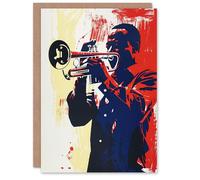 Artery8 Greeting Card Jazz Music Trumpet Player Portrait Graphic Design Blank For Him Or Her Art Birthday Card