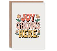 Artery8 Greeting Card Joy Grows Here Retro Floral Pastel Typography For Her Woman Housewarming Card