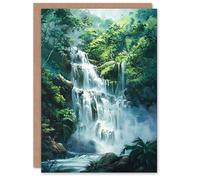 Artery8 Greeting Card Jungle Waterfall Amazon Rainforest Landscape Blank For All Him Or Her Art Birthday Card