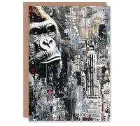 Artery8 Greeting Card King Kong Gorilla New York Skyline Oil Painting Blank For Him Or Her Art Birthday Card