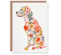 Greeting Card Labrador Dog Lover Bright Floral Pattern Portrait Artery8 Pink One Size