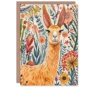 Artery8 Greeting Card Lady Llama with Colourful Flowers Watercolour For Her Woman Birthday Card