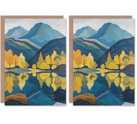 Artery8 Greeting Card Lake District Cumbria Artwork Summer Hills Forest Blank For All Him Or Her Art Birthday Card (Pack of 2)