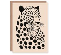 Artery8 Greeting Card Leopard Mother Pup Baby Black Tan Graphic Design For Her Woman Birthday Card