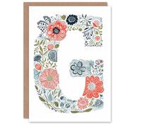 Artery8 Greeting Card Letter G in Wildflowers Drawing Flowers Bouquet Nature Floral Alphabet Florist For Her Birthday Mum Wife Woman Friend