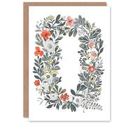 Artery8 Greeting Card Letter O Wreath Flowers Painting Garden Nature Floral Alphabet Florist For Her Birthday Mum Wife Woman Friend