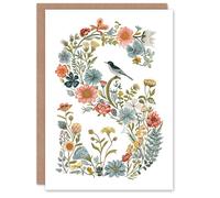 Artery8 Greeting Card Letter S in Classic Wildflowers with Bird Elegant Floral Alphabet Florist For Her Birthday Mum Wife Woman Friend