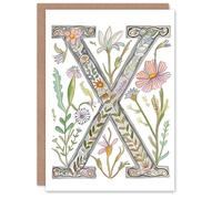 Artery8 Greeting Card Letter X in Watercolour Wildflower Garden Rustic Floral Alphabet Florist For Her Birthday Mum Wife Woman Friend