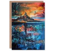 Artery8 Greeting Card Lindisfarne Castle Holy Island Sunset Abstract Blank For Him Or Her Art Birthday Card