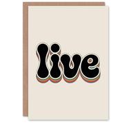 Artery8 Greeting Card Live Bold Retro Rainbow Font Word Typography Birthday Card