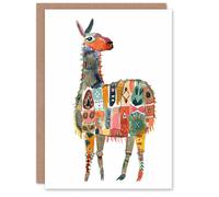 Artery8 Greeting Card Llama With Colourful Folk Patterns Watercolour Blank For Him Or Her Art Birthday Card