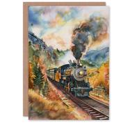 Artery8 Greeting Card Locomotive Train Passing Through Autumn Forest Good Luck Artery8 Multicolor