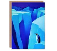 Artery8 Greeting Card Lone King Penguin Antarctic Ice Glacier Landscape Blank For Him Or Her Art Christmas Card