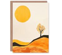 Artery8 Greeting Card Lone Tree Orange Vibrant Abstract Boho Landscape Blank For Him Or Her Art Birthday Card