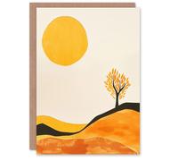 Artery8 Greeting Card Lone Tree Orange Vibrant Abstract Boho Landscape Blank For Him Or Her Art Birthday Card