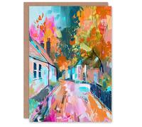 Artery8 Greeting Card Lymm Village Cheshire England Painting Autumnal Blank For Him Or Her Art Birthday Card