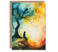 Artery8 Greeting Card Magician Forest Misty Rainbow Sunrise Concept Art Blank For Him Or Her Art Birthday Card