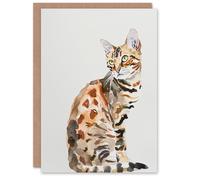 Artery8 Greeting Card Marble Coat Bengal Cat Lover Bright Watercolour Blank For Him Or Her Art Birthday Card