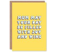 Artery8 Greeting Card May Day Be Filled With Joy And Wine Retro Yellow For Mum Mummy Mom Birthday Card
