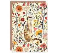 Artery8 Greeting Card Meerkat in Wild Flower Meadow Watercolour Spring For Her Woman Birthday Card