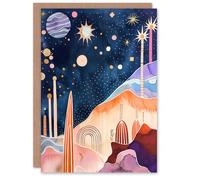 Artery8 Greeting Card Mid Century Modern Abstract Boho Space Landscape Blank For Him Or Her Art Birthday Card