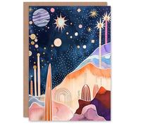 Artery8 Greeting Card Mid Century Modern Abstract Boho Space Landscape Blank For Him Or Her Art Birthday Card
