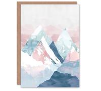 Artery8 Misty Morning Snowcapped Mountain Range Pastel Birthday Art Card in Pink Artery8 Pink