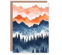 Artery8 Greeting Card Misty South American Forest Orange Blue Watercolour Blank For Him Or Her Art Birthday Card