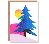 Artery8 Greeting Card Modern Abstract Tree Snow Sun Bold Colourful Blank For Him Or Her Art Christmas Card